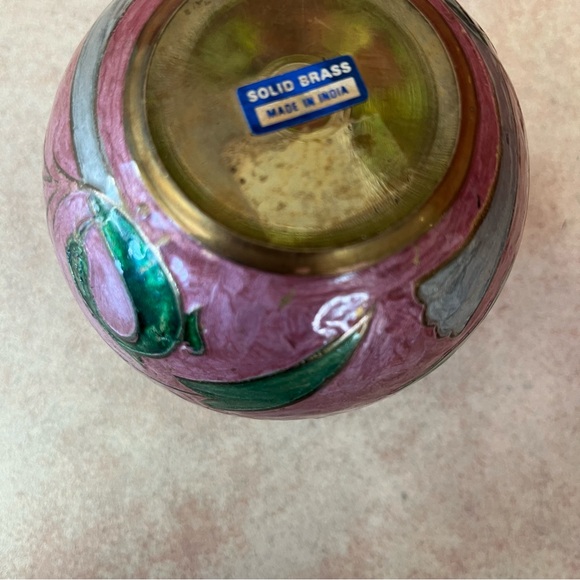 Solid Brass Hand Painted Cloisonne Enamel Vase - Picture 5 of 13